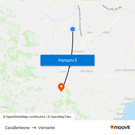 Cavallerleone to Vernante map