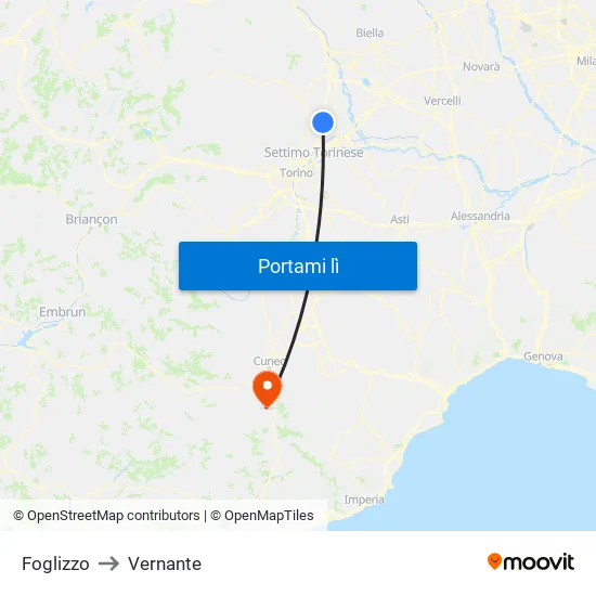 Foglizzo to Vernante map