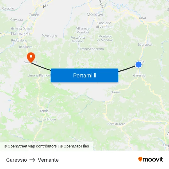 Garessio to Vernante map
