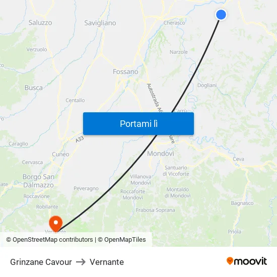 Grinzane Cavour to Vernante map