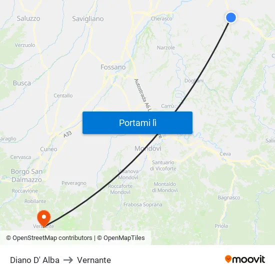 Diano D' Alba to Vernante map