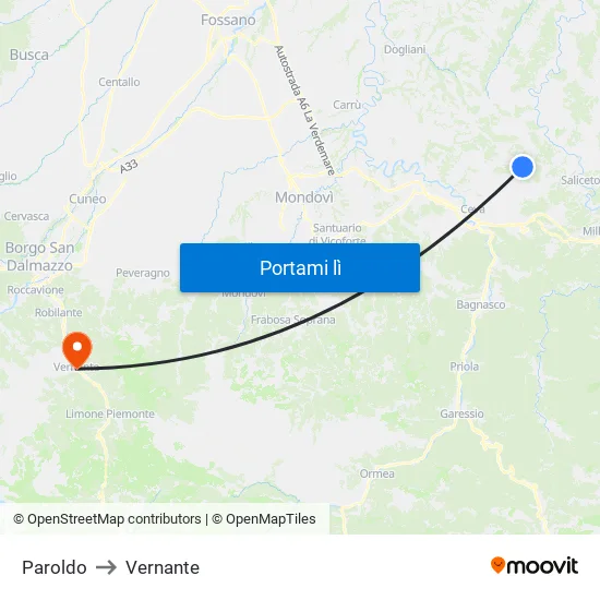 Paroldo to Vernante map