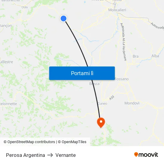 Perosa Argentina to Vernante map