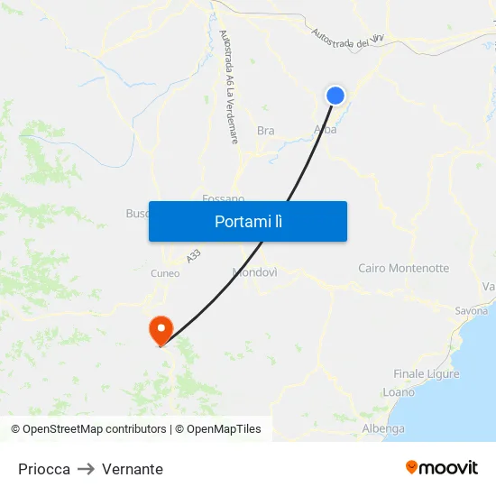 Priocca to Vernante map
