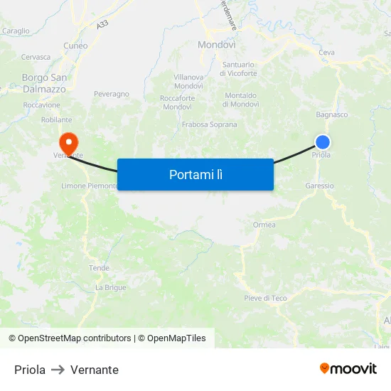 Priola to Vernante map