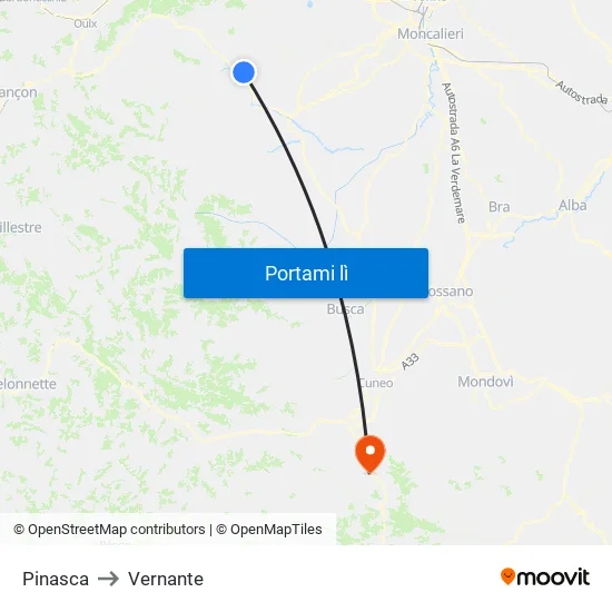 Pinasca to Vernante map