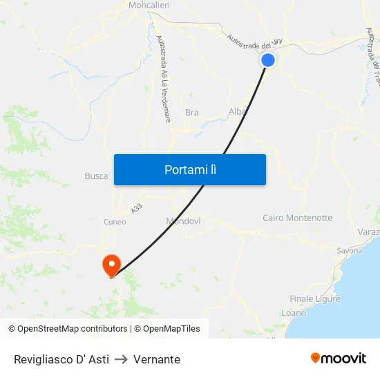 Revigliasco D' Asti to Vernante map