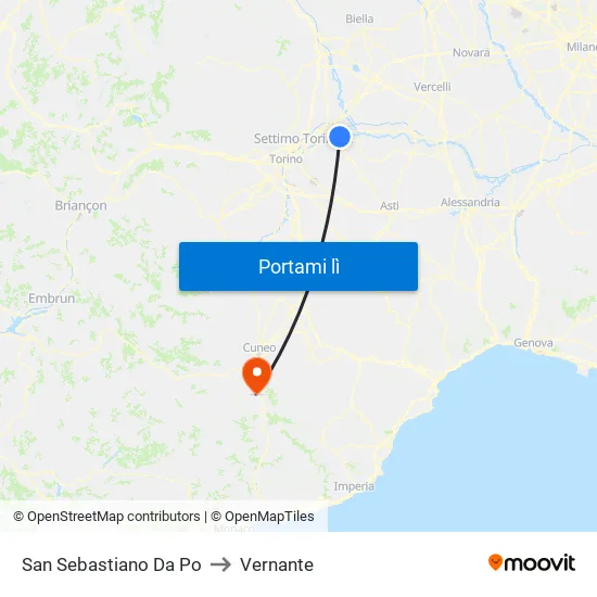 San Sebastiano Da Po to Vernante map