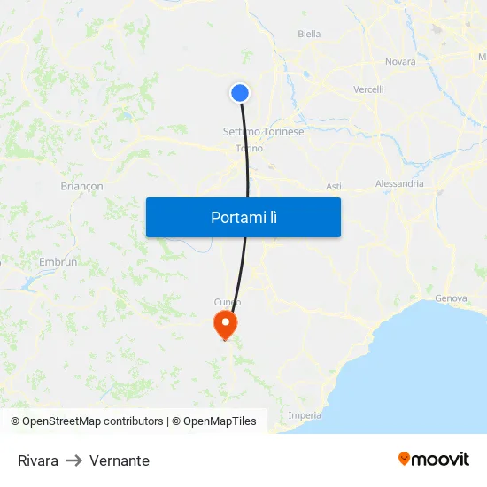 Rivara to Vernante map