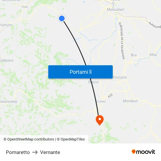 Pomaretto to Vernante map