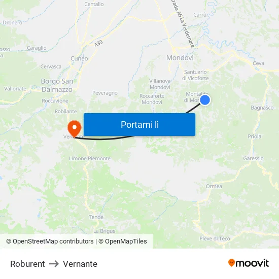 Roburent to Vernante map