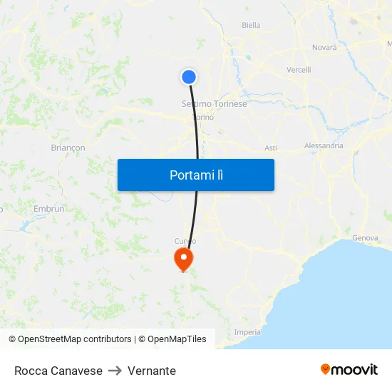 Rocca Canavese to Vernante map