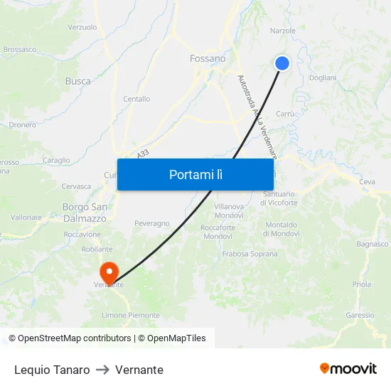 Lequio Tanaro to Vernante map