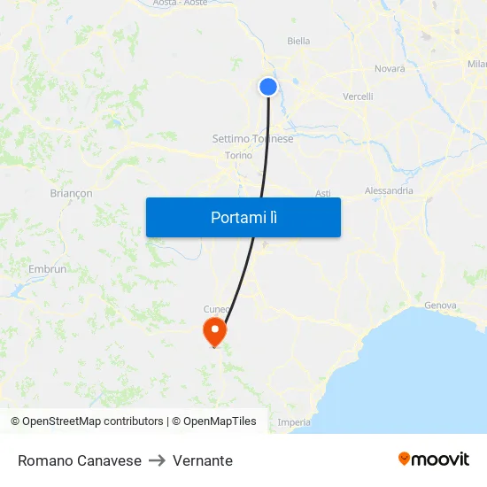 Romano Canavese to Vernante map