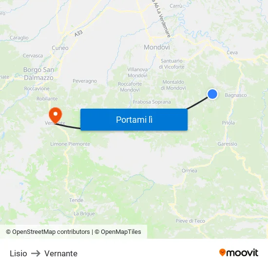 Lisio to Vernante map