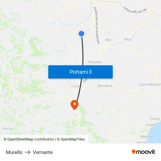 Murello to Vernante map
