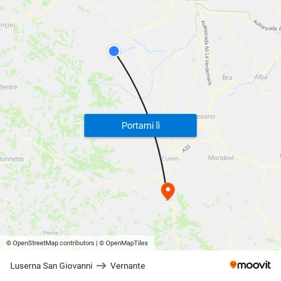 Luserna San Giovanni to Vernante map