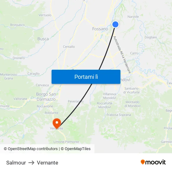 Salmour to Vernante map