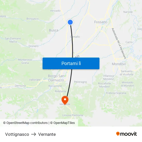 Vottignasco to Vernante map
