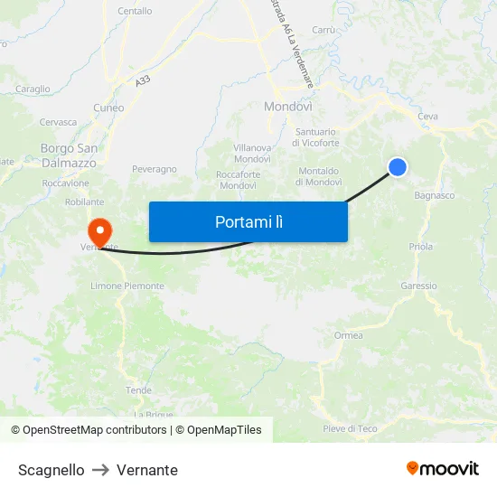 Scagnello to Vernante map