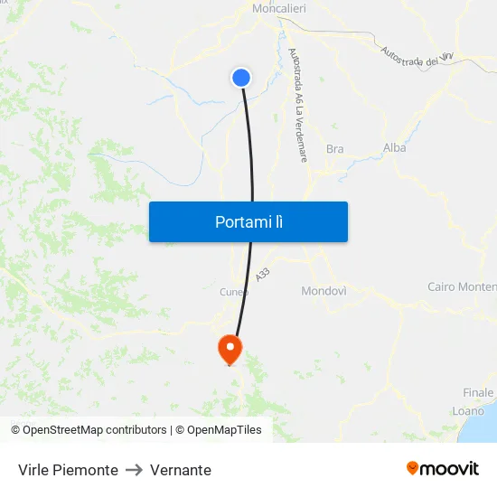 Virle Piemonte to Vernante map