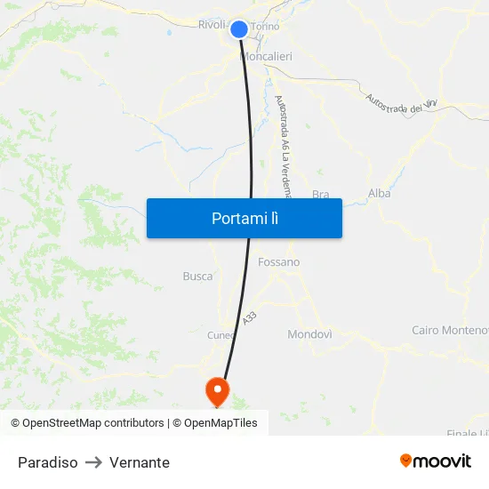 Paradiso to Vernante map