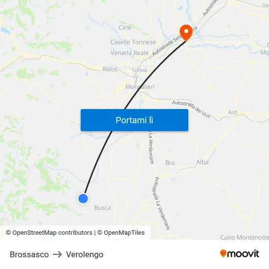 Brossasco to Verolengo map