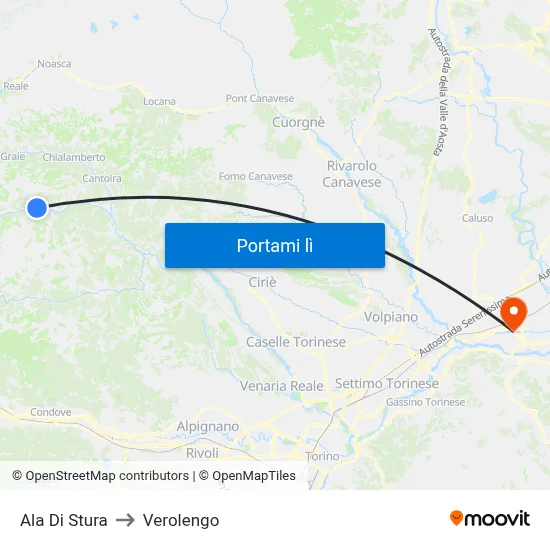 Ala Di Stura to Verolengo map