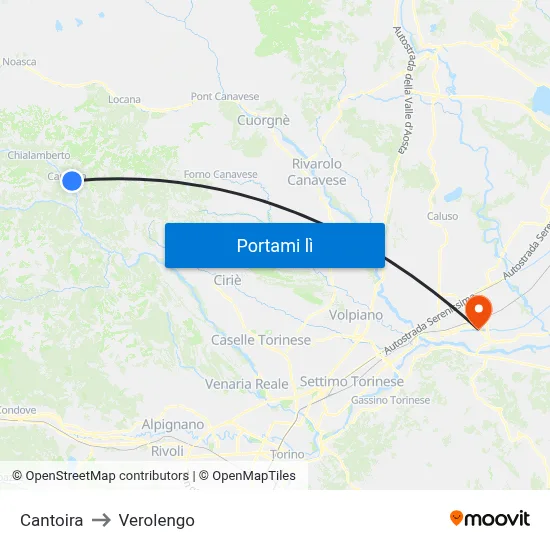 Cantoira to Verolengo map