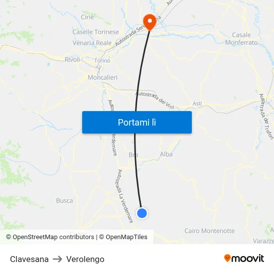 Clavesana to Verolengo map