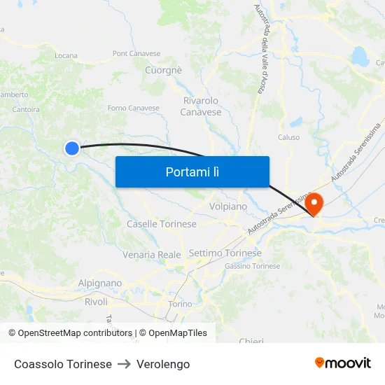 Coassolo Torinese to Verolengo map
