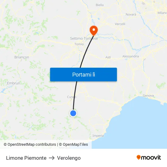 Limone Piemonte to Verolengo map