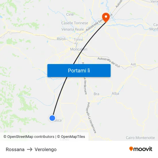 Rossana to Verolengo map