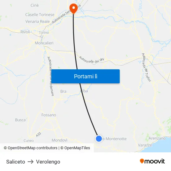 Saliceto to Verolengo map