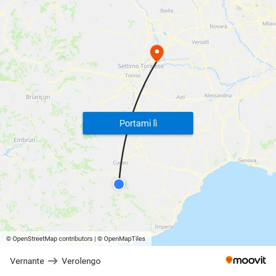 Vernante to Verolengo map