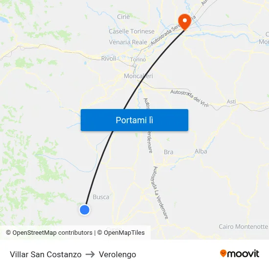 Villar San Costanzo to Verolengo map