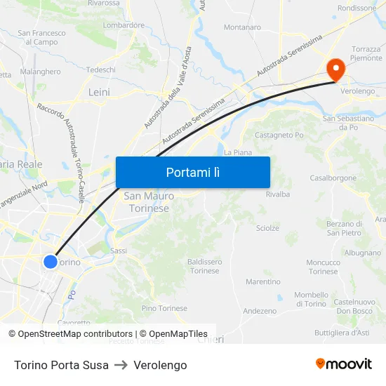 Torino Porta Susa to Verolengo map