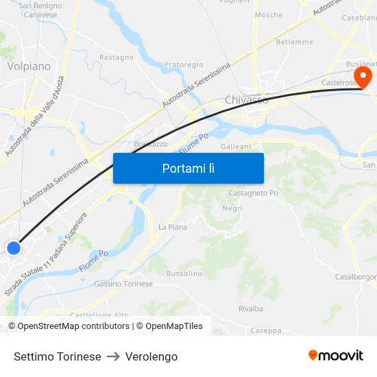 Settimo Torinese to Verolengo map