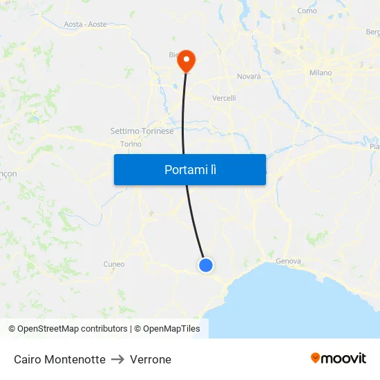 Cairo Montenotte to Verrone map