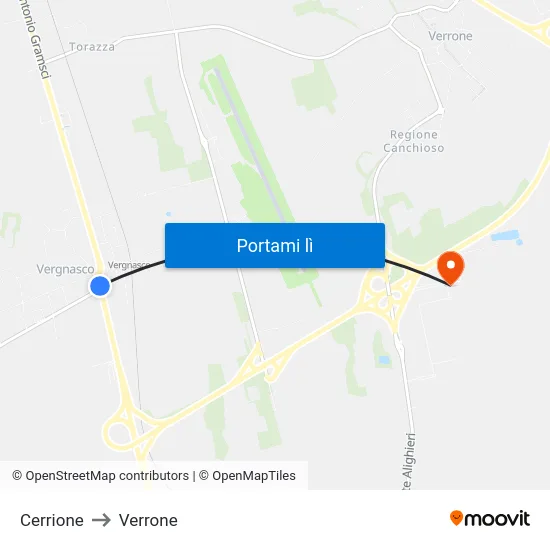 Cerrione to Verrone map