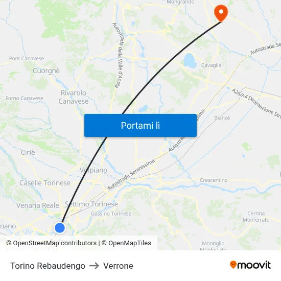 Torino Rebaudengo to Verrone map