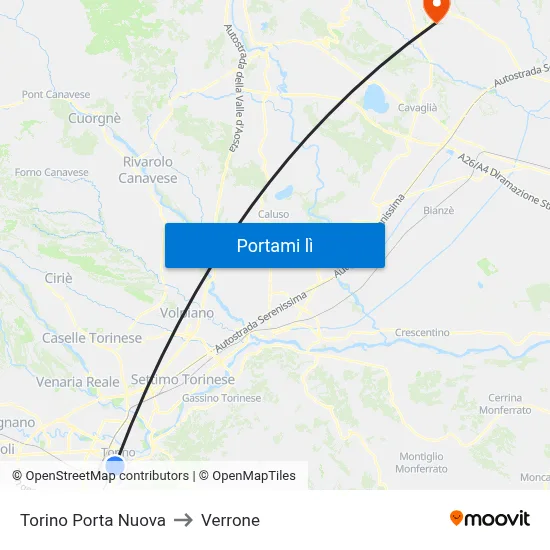Torino Porta Nuova to Verrone map