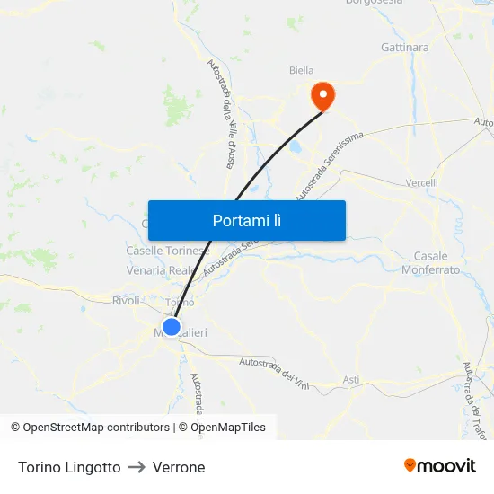Torino Lingotto to Verrone map