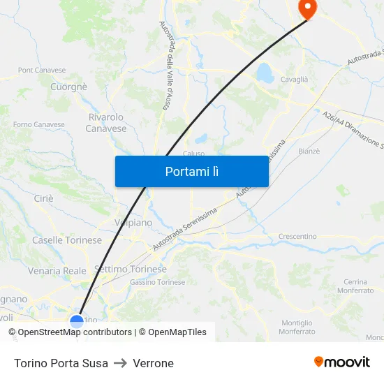 Torino Porta Susa to Verrone map