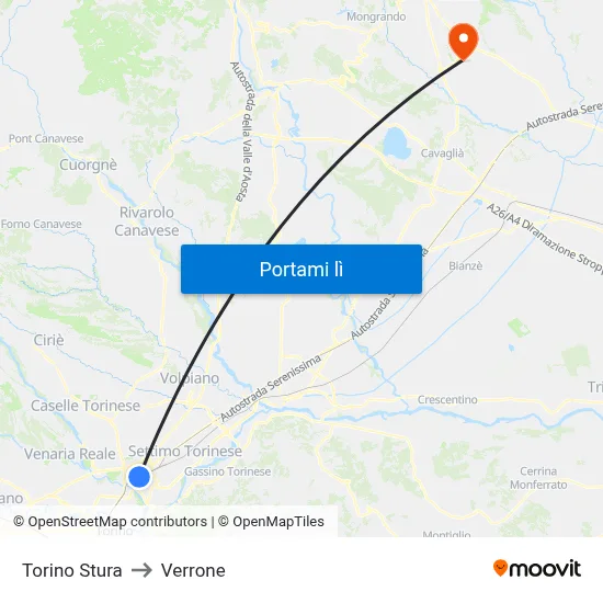 Torino Stura to Verrone map