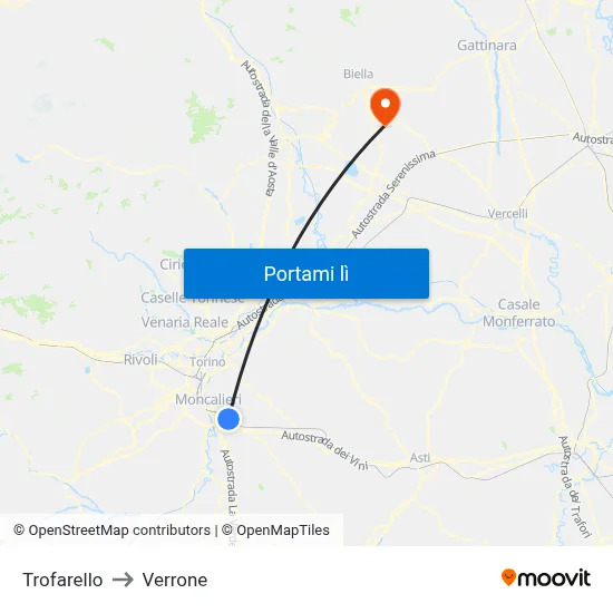 Trofarello to Verrone map