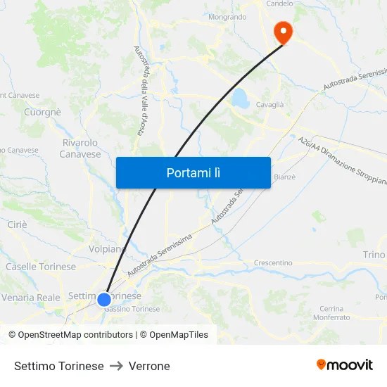 Settimo Torinese to Verrone map