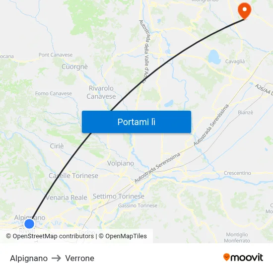 Alpignano to Verrone map