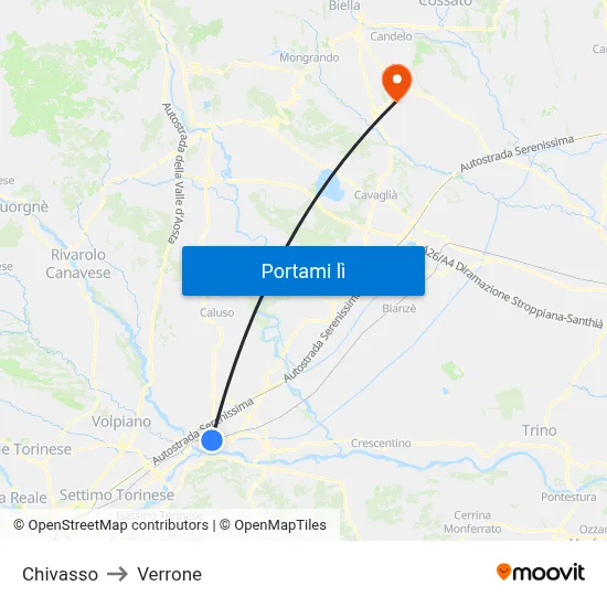 Chivasso to Verrone map