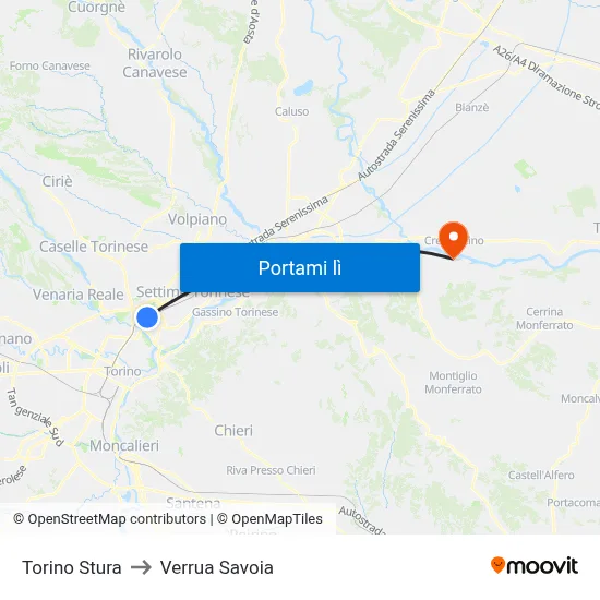 Torino Stura to Verrua Savoia map